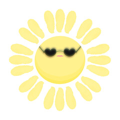 Happy Smiley Lady Sun with Flower Petals - like Sunshine Wears Sunglasses Illustration