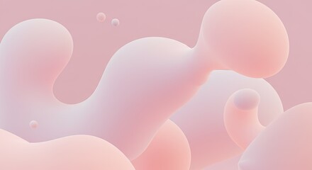 Soft Pink Organic Blobs and Spheres in a Serene Abstract Landscape