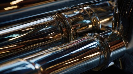 Naklejka premium Close-Up of Chrome Pipe Reflecting Light with Intricate Patterns