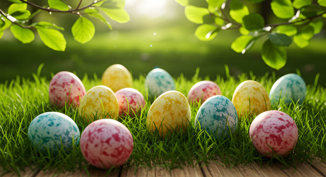 Easter eggs grass spring holiday colorful easter egg hunt easter decoration easter sunday easter time easter season - Powered by Adobe