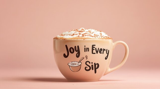 Warm and inviting cup of cozy beverage on simple pink background highlighting joy in every sip