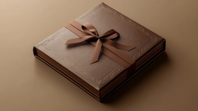 Elegant brown gift box with ribbon presented on a neutral background for special occasions