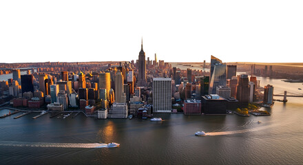 Drone view of NY city skyline, transparent background