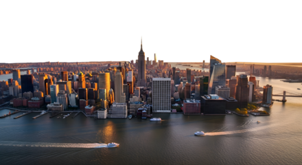 Drone view of NY city skyline, transparent background
