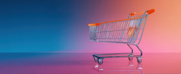 The modern shopping cart on a vibrant gradient background.