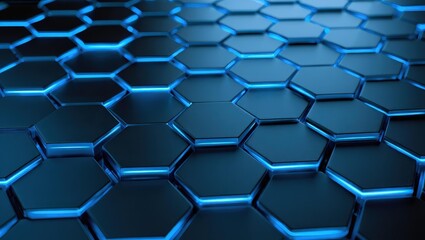 Obraz premium Hexagonal Grid with Blue Illumination Futuristic Technology Concept Design Abstract Background High Resolution Image