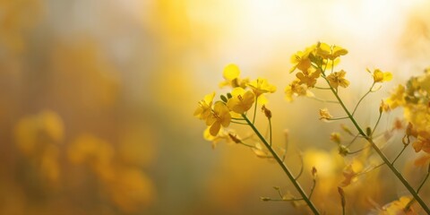 Obraz premium The vibrant yellow flowers shining in the soft sunlight of spring