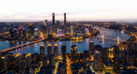 panoramic top view of the city , transparent background