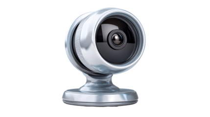 Chrome surveillance camera on a pedestal