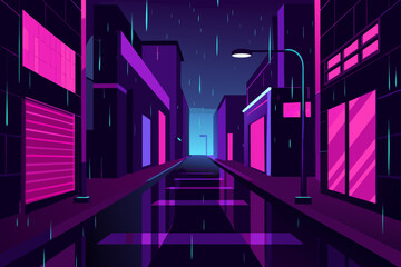 Neon Lit Alley On Rainy Night