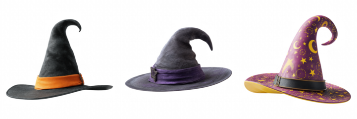 Halloween Wizard Witch Hat Set Black and Purple on Transparent Background