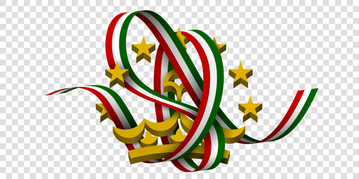 Tajikistan ribbon flag. Tajikistan's emblem in 3D style standing wrapped with Tajikistan flag ribbon - Powered by Adobe