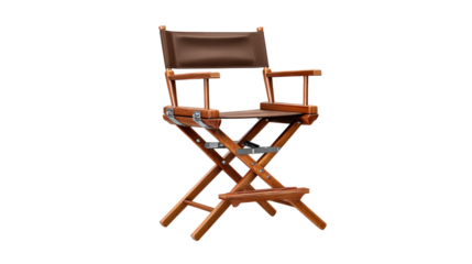 Wooden director chair with brown leather seat and back