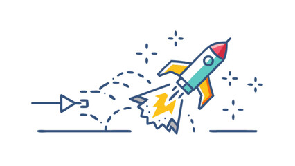 Rocket launch startup concept vector illustration for business growth and innovation technology design