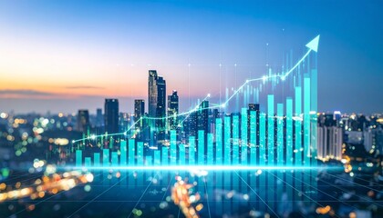 Obraz premium Economic Growth Chart Over Cityscape A Visual Representation of Progress