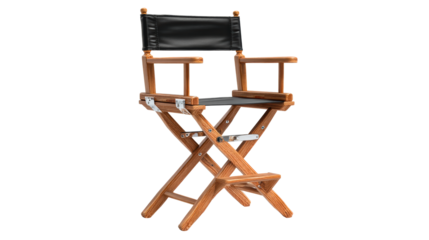 Wooden director's chair with black canvas seat and backrest