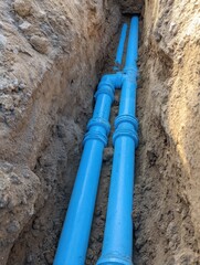 pvc pipes in a trench at a summer cottage demonstrating proper plumbing installation for efficient water supply