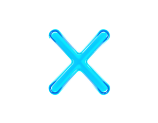 Glossy Cyan 'X' Icon with Transparent Background