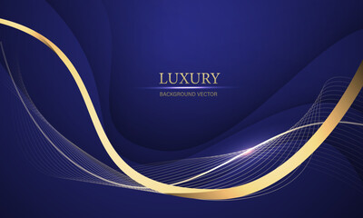 Abstract grey wave gold ribbon curve on blue design modern luxury background vector