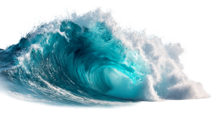 Powerful ocean wave barrel breaking with white foam and spray