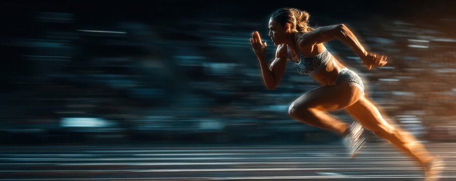 Dynamic female athlete sprinting with motion blur on a track