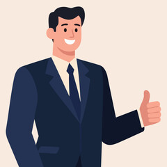 Smiling Businessman in Suit Giving Thumbs Up Gesture