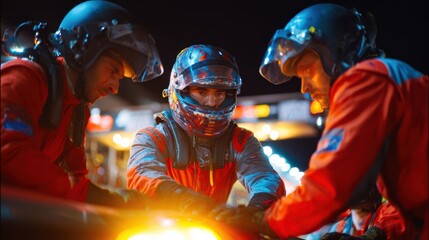 Team of Astronauts Preparing for Mission - A group of astronauts in space suits collaborate closely in a high-stakes environment