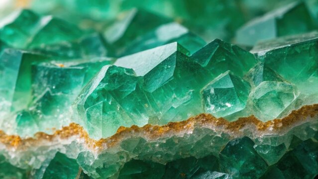Vibrant green fluorite crystal cluster, displaying sharp geometric facets and natural mineral formations - Powered by Adobe