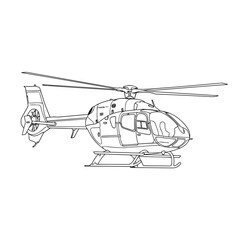 Vector art of a detailed line drawing of a modern helicopter showcasing its design and aerodynamic features for aviation enthusiasts