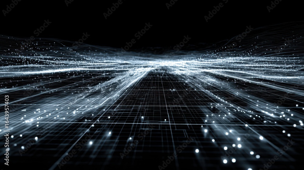 Aufkleber glowing digital stream data flowing across futuristic grid space