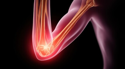 Obraz premium Elbow Joint Anatomy - A detailed illustration of the elbow joint, showcasing the bones and muscles involved. The image highlights the anatomical structure and function of the elbow.