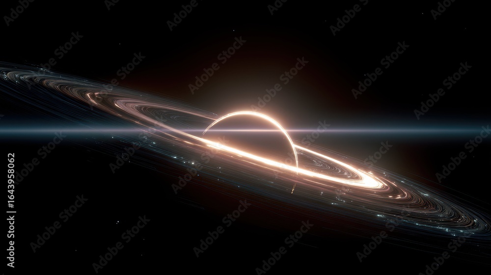 Aufkleber glowing planetary ring system in deep space with starburst effect