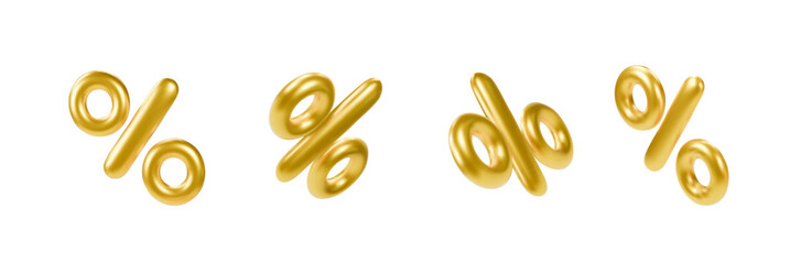 Set of gold 3d render percent sign icon. Realistic design element. Percentage symbol, discount or sale sign. Vector illustration Black Friday Sale