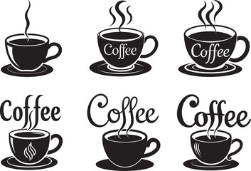 Obraz premium A vector illustration set of different hot coffee and tea beverages, including a cappuccino, espresso, and mocha, in various mugs and cups