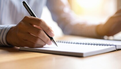 Person Writing on Notebook with Pen in Bright Natural Light