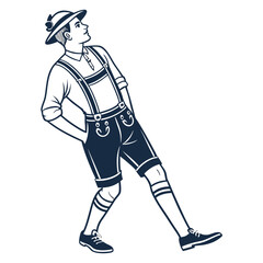 A man in traditional bavarian lederhosen isolated on white background, celebrating oktoberfest with style