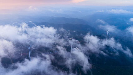 Fototapeta premium Aerial view of wind generators Renewable energy industry