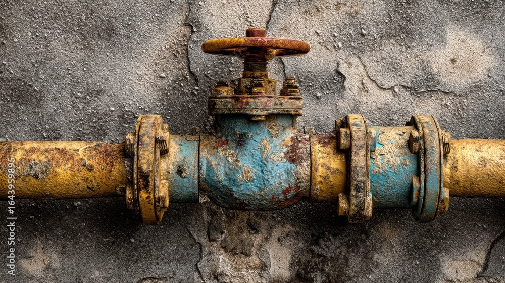 Aufkleber grunge background of a broken water pipe with rust and texture