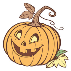 Illustration of a happy jackolantern pumpkin, a symbol of halloween, isolated on white background