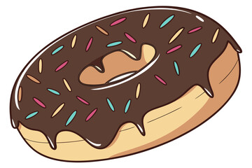 Delicious chocolate frosted donut with colorful sprinkles isolated on white background