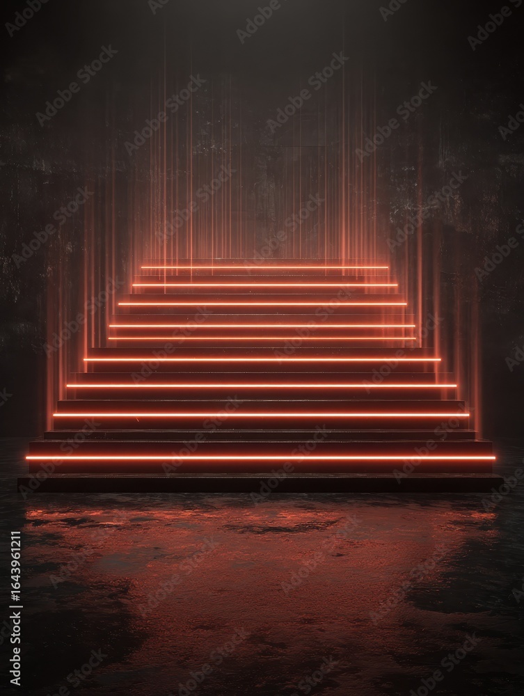 Poster dark stage with glowing neon lines stairs illuminated in a captivating abstract style ideal for bann