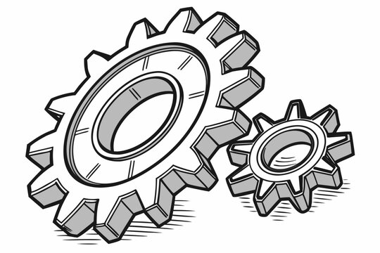 Two interlocking gears representing teamwork and mechanics isolated on white background