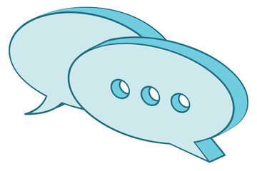 Two light blue isometric speech bubbles with ellipses indicating ongoing conversation isolated on white background