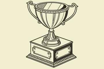 Vintage trophy illustration on a pedestal isolated on white background