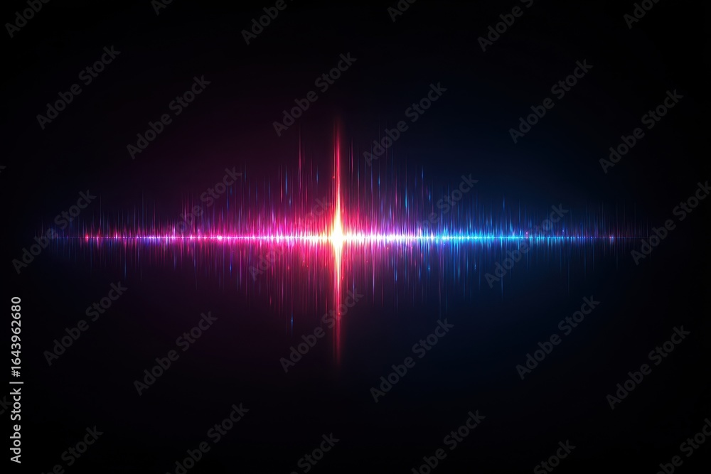Poster visual representation of sound waves with vibrant colors in a dark background showcasing an audio wa