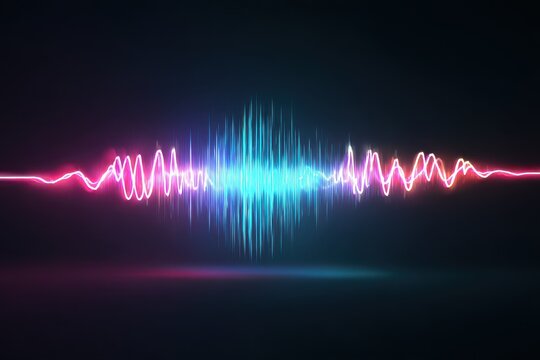 Colorful sound wave graphic representing audio frequency and musical rhythm in a modern digital design