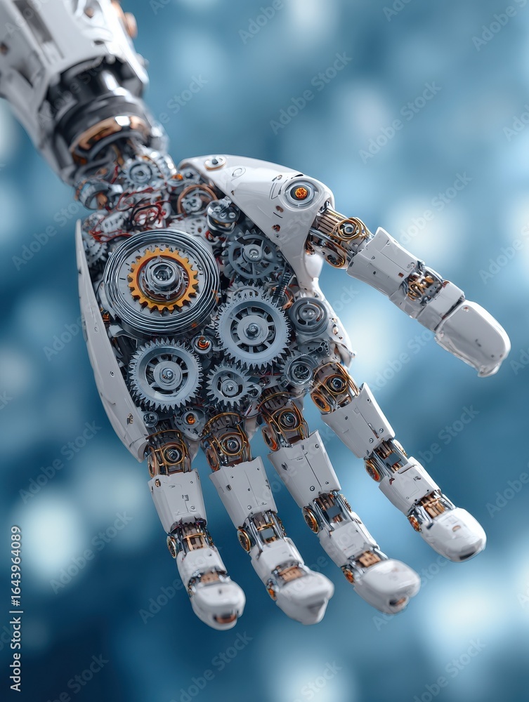 Poster digital transformation of iot technology depicted with a graphic of an automated robot machine with 