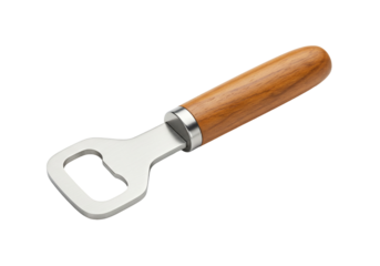 Bottle opener with wooden handle transparent background backdrop 
