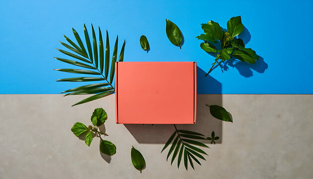 An illustration of a blank sign on the wall with a green plant, or a blank paper card with a floral border on a summer beach