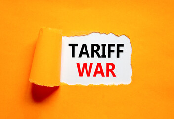 Trade tariff war symbol. Concept word Tariff war on beautiful white paper. Beautiful orange paper...